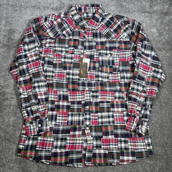 NWT Siegfried Shirt Men's XL Plaid Patchwork Long Sleeve Roll Tab Button Up - Picture 1 of 8